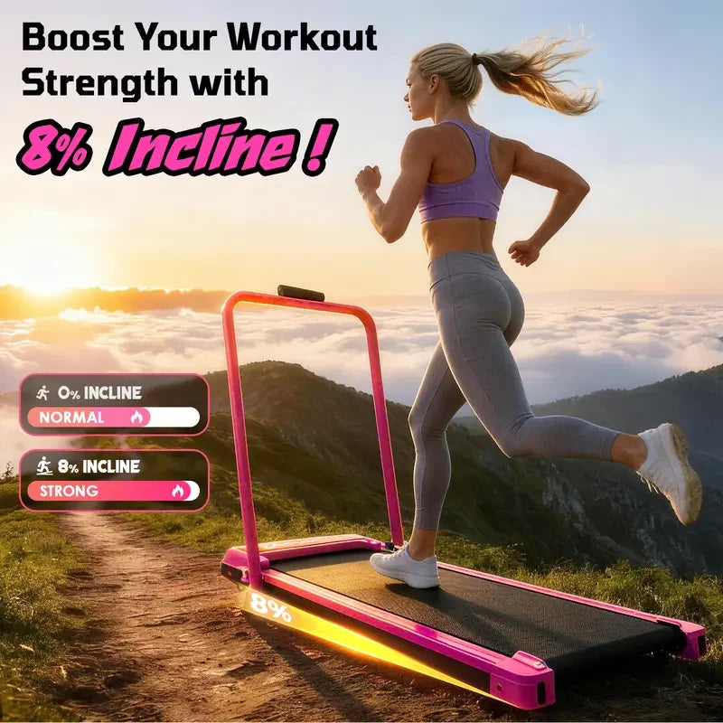 Foldable Incline Walking Pad with Handrail, Remote Control & Shock Absorption